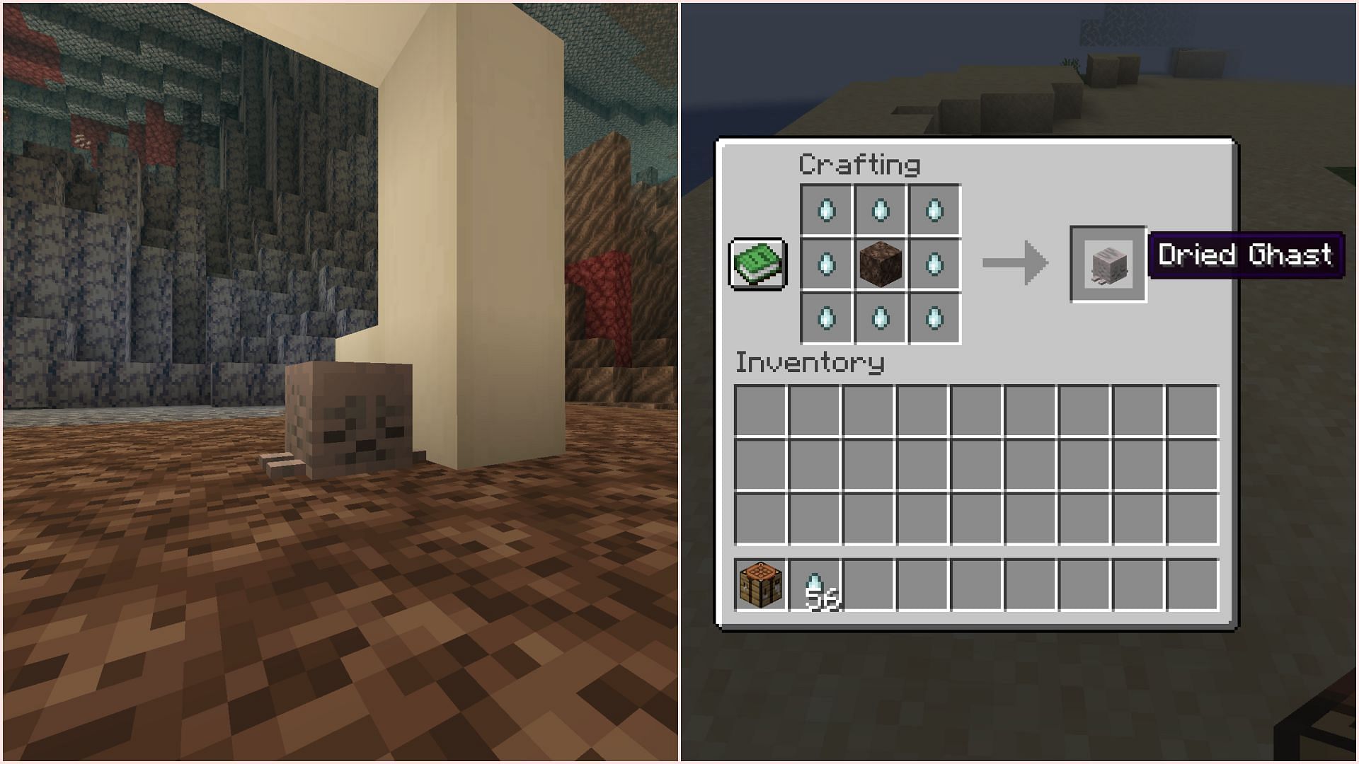 Dried ghasts can either be found or crafted to get happy ghasts (Image via Sportskeeda Gaming || Mojang Studios)